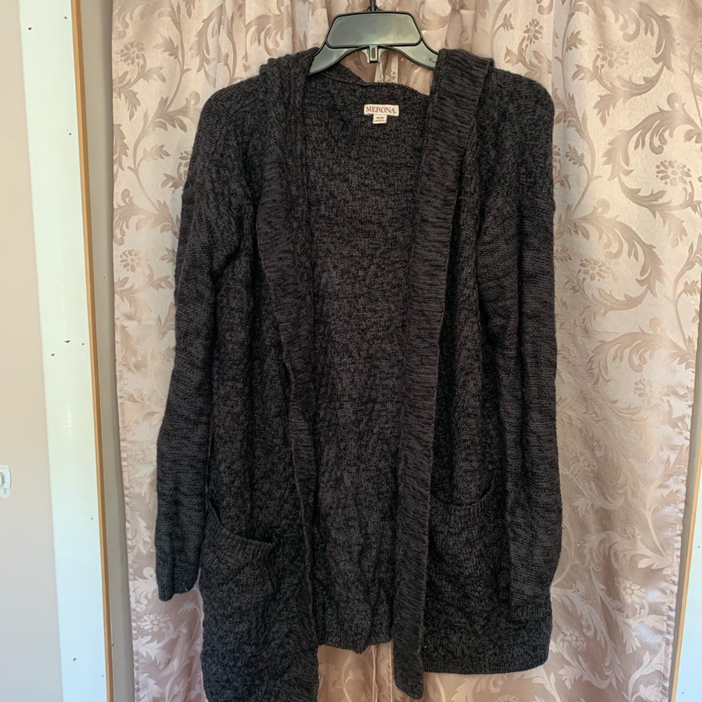 Gray hooded cardigan
